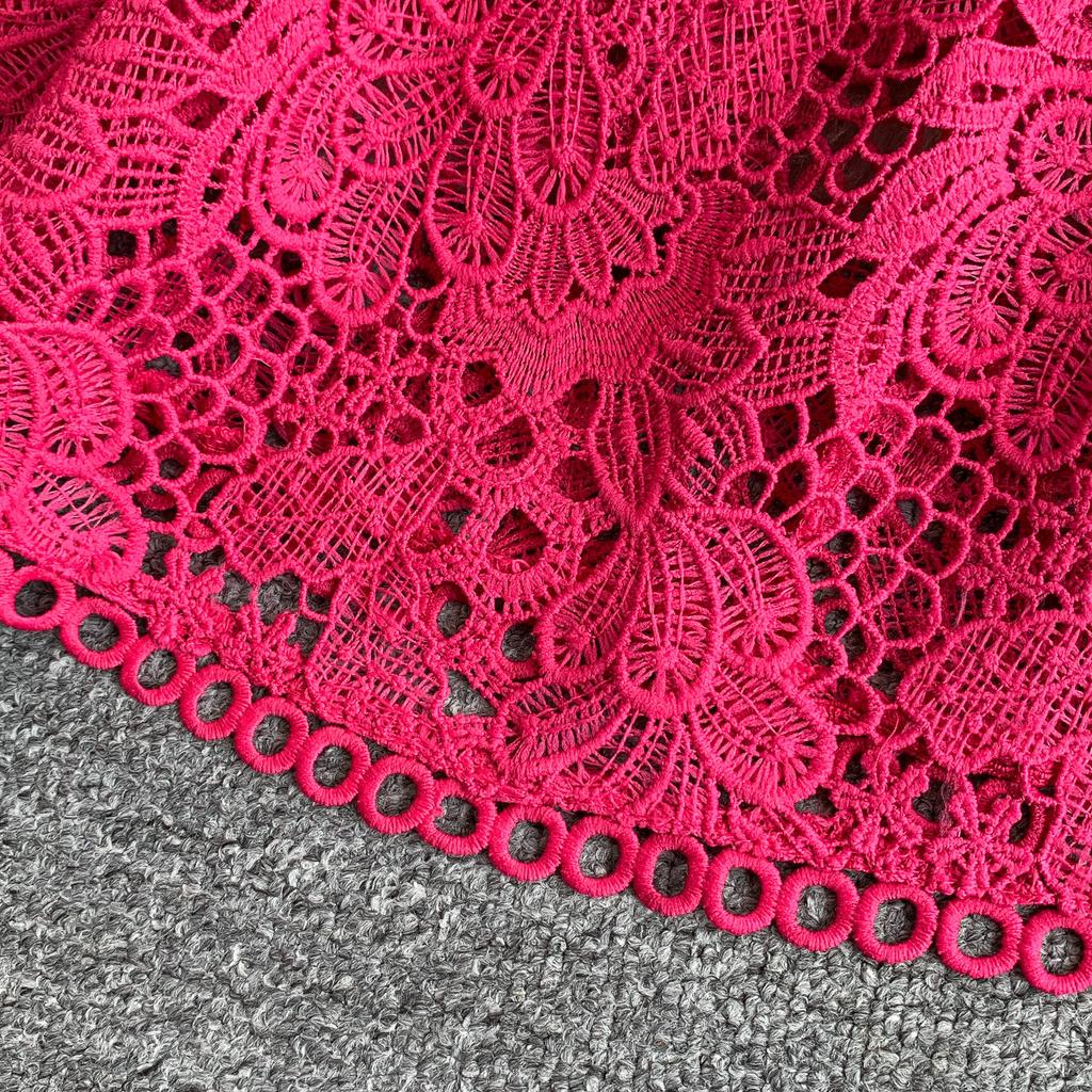 Elegant Lace Hollow Out Long Dresses Women's Holiday Short Sleeve Cape Embroidery Evening Party Summer Dress