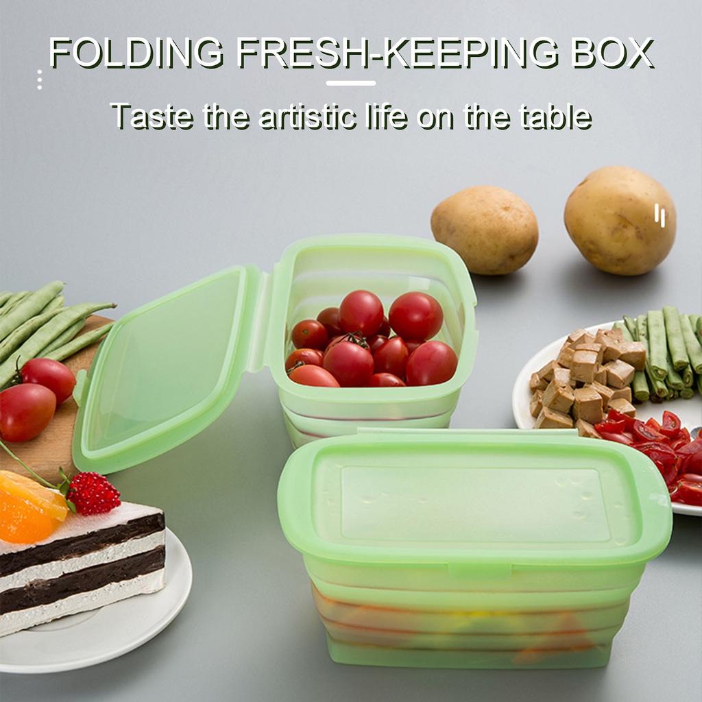 Silicone Folding Storage Box With Lid, Fruit And Vegetable Storage Box, Lunch Box, Scalable