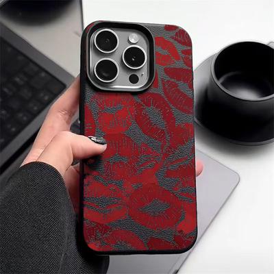 Luxusní matný tenký kryt s potiskem rtů pro iPhone 16 Pro Max 15 14 Pro 13 12 11 Textura kůže Měkké TPU Nárazuvzdorný Ochrana objektivu Kryt s nárazníkem