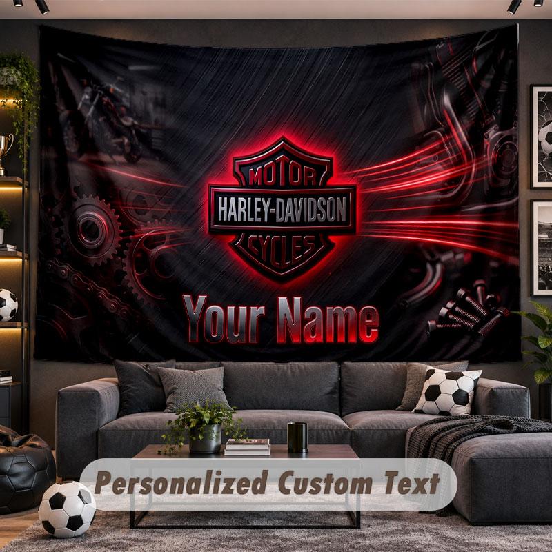 Wall Hanging Tapestry Custom NameHarley-Davidson Pattern Personalized Printed Fabric Wall Decor