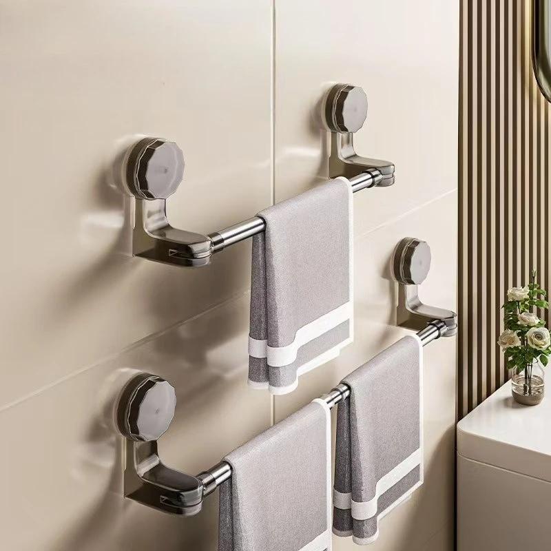 43-67cm Retractable Suction Cup Wall Towel Rack No Drilling Single Rod Towel Holder Kitchen Bathroom Organizer Shelf Accessories