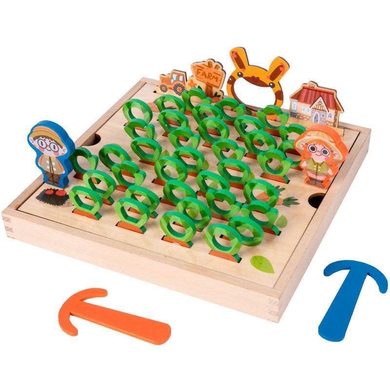 Children's cartoon vegetable memory game rabbit pulling radish farm letter cognition board game memory chess wooden toy