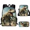 Kids Dinosaur Backpack Set Elementary School Oxford Fabric Ergonomic Back Support Breathable Lightweight 3-Piece Kit