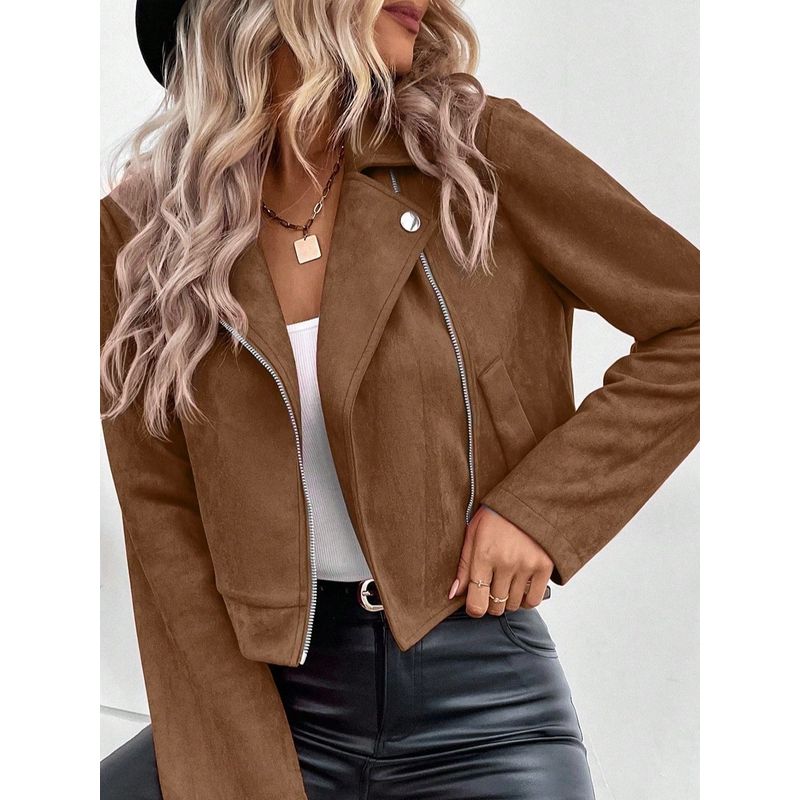 Autumn and Winter New European and American Suit Collar Fashion Zip-up Pink Jacket Long sleeve Short Outerwear Deerskin Velvet Top 6 Colors