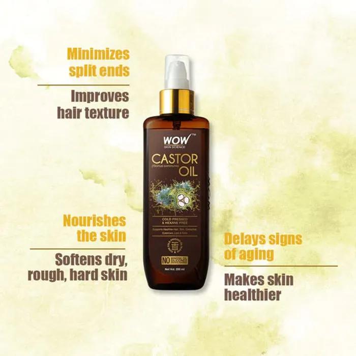 Wow Skin Science 100 % reines Rizinusöl – kaltgepresst – für stärkeres Haar, Haut und Nägel, 200 ml
