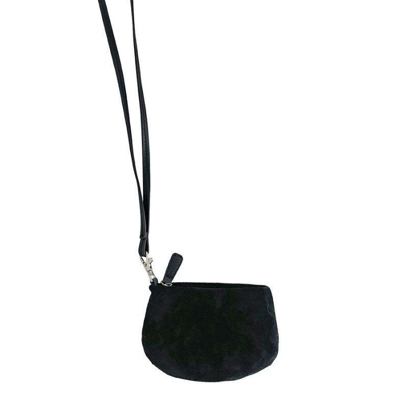 New neck mini bag, suede, autumn and winter simple shoulder bag, solid color niche lipstick change plush bag