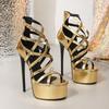 Neues Design Schmaler Riemen mit Schnalle Plateau Damen Sandalen Sexy Sommer Goldene Dünne Hohe Absätze Stripper Schuhe