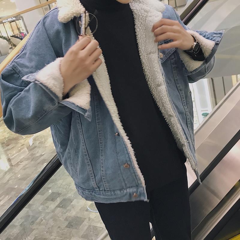 Men's Korean Style Winter Lambswool Denim Jacket - Fleece Lined, Thick Cotton, Trendy and Versatile