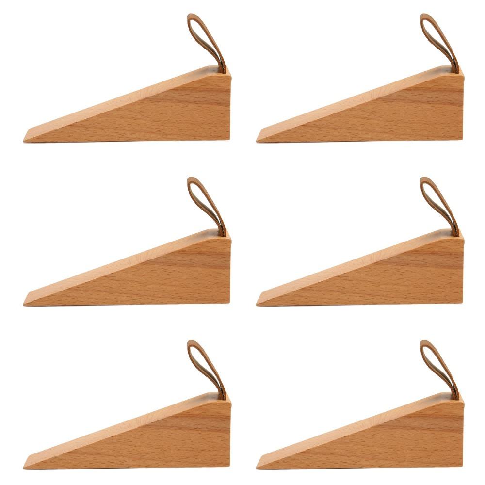 6pcs Compact Design Wooden Door Stopper Leather Strap Security Door Wedge Office Use