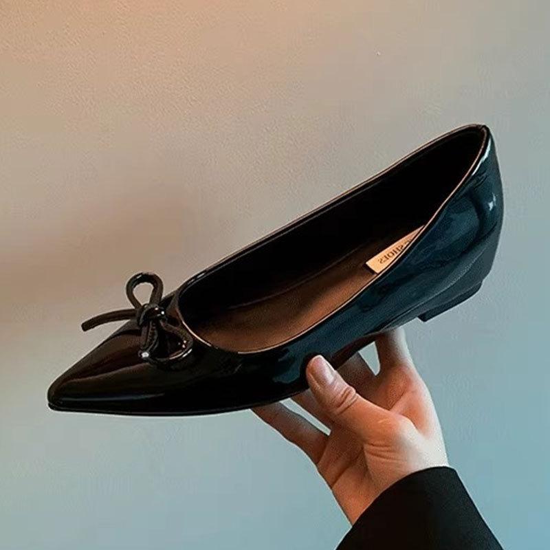 

Spring and Autumn nude pointed bow inner height increase flat single shoes women s new light mouth shoes gentle evening shoes 34