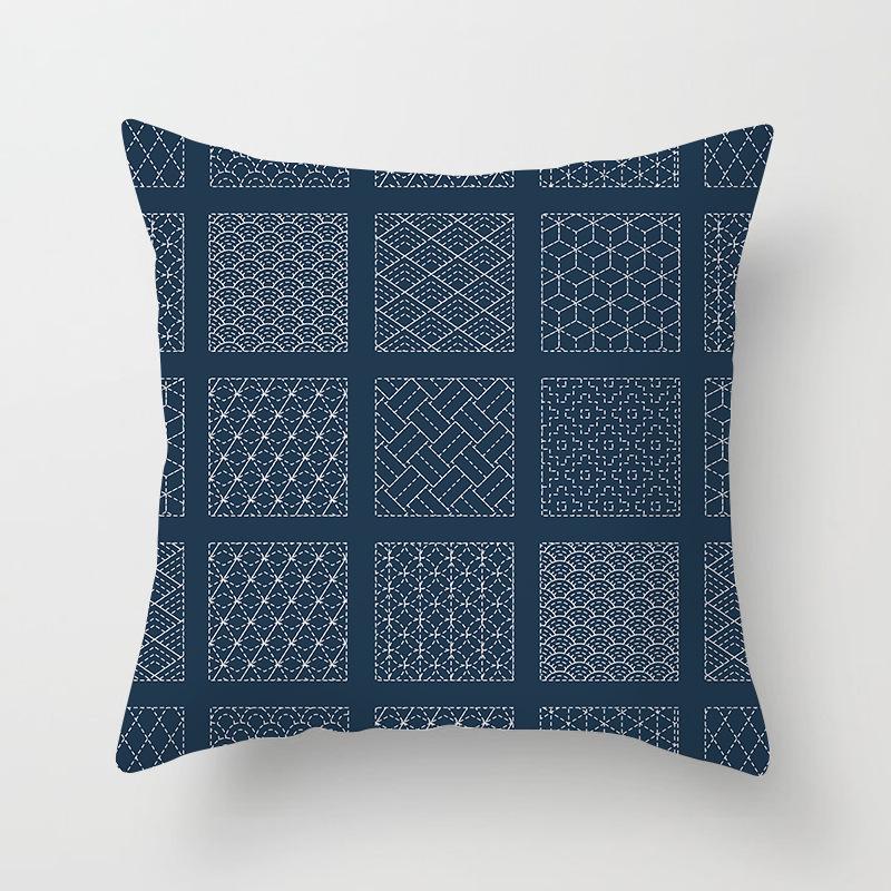 Peach Skin Pillowcase Blue and White Porcelain Geometric Print Abstract Sofa Cushion Cover Office Waist Pillow Cover