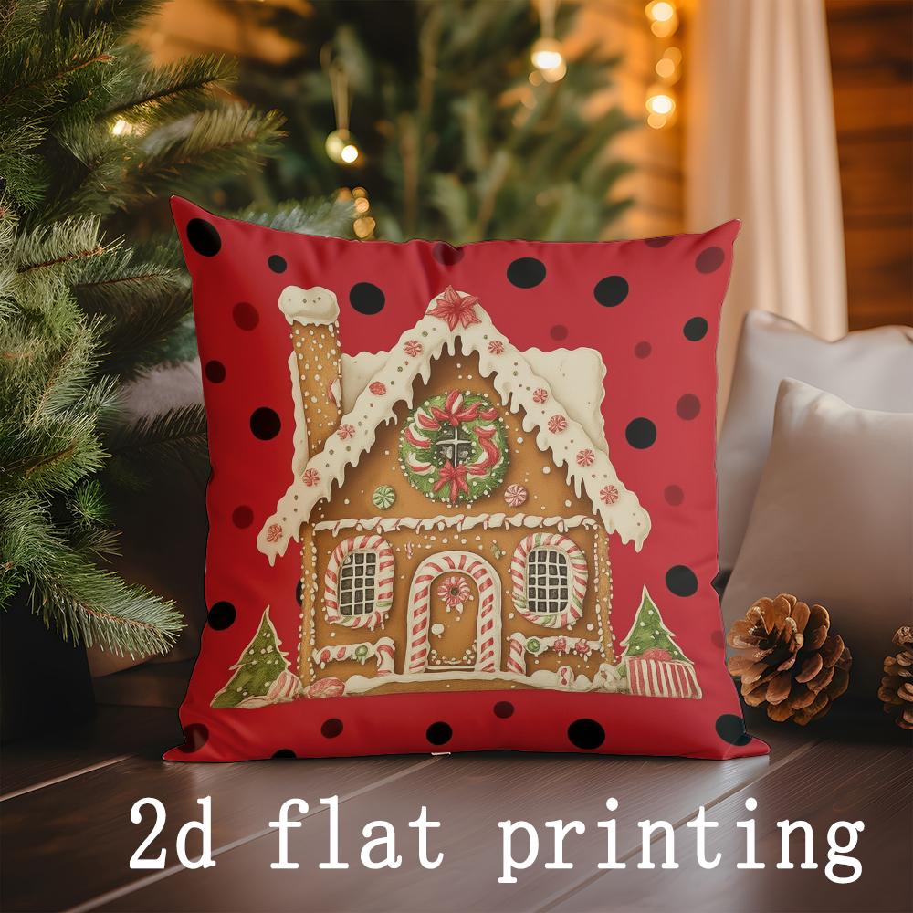 Home Decor Gingerbread Christmas Baking & Cottage Pillows Pattern Cushion Cover Suitable for Sofa Bedroom Car Pillow Cover