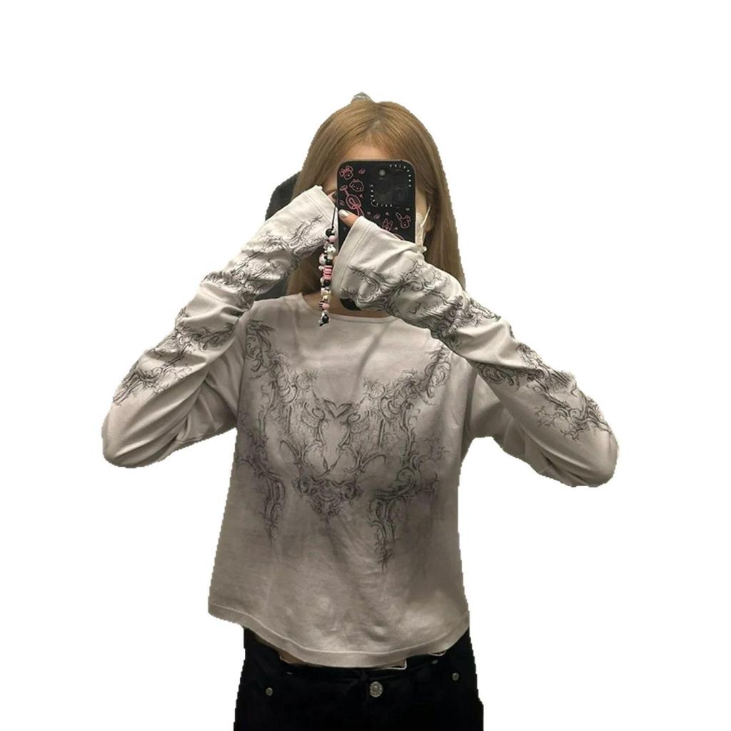American Chic Printed Long Sleeve Slim Fit T-Shirt for Women - Autumn New Arrival Spicy Girl Top
