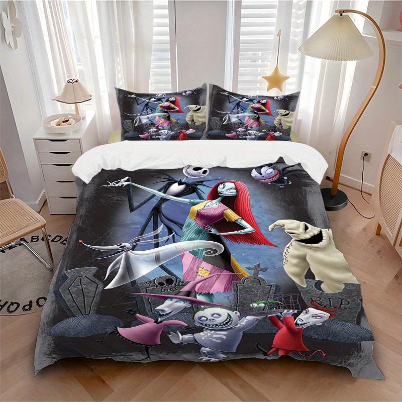 3pcs Nightmare Before Christmas Jack and Sally Print Cover Set Ultra Soft, Breathable, and Comfortable Bedding with Stylish Design for Bedro