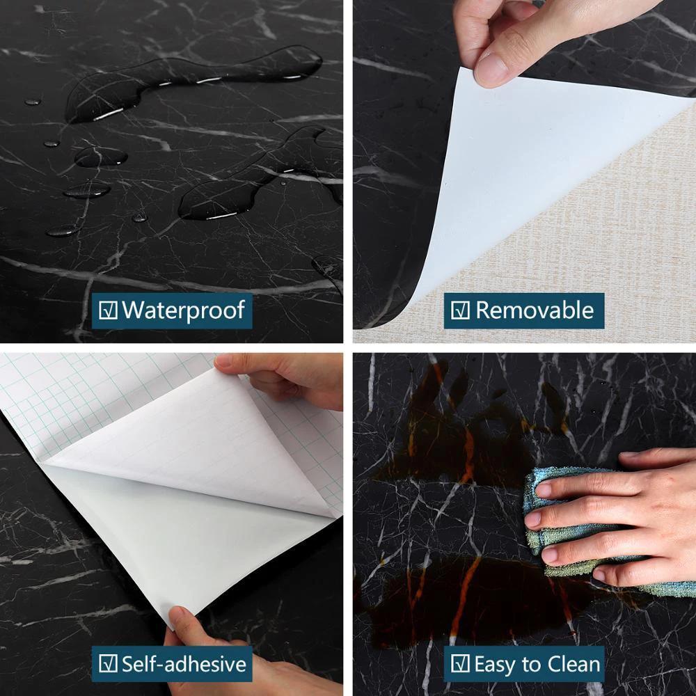 Marble Pattern Kitchen Oil Stickers Self Adhesive Waterproof Cabinet Stove Countertop Desktop Bathroom Renovation Wallpaper Home
