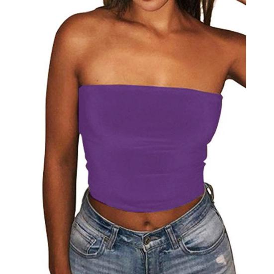 Women Sexy Solid Color Strapless Cropped Mini Bustier Slim Elastic Tube Top