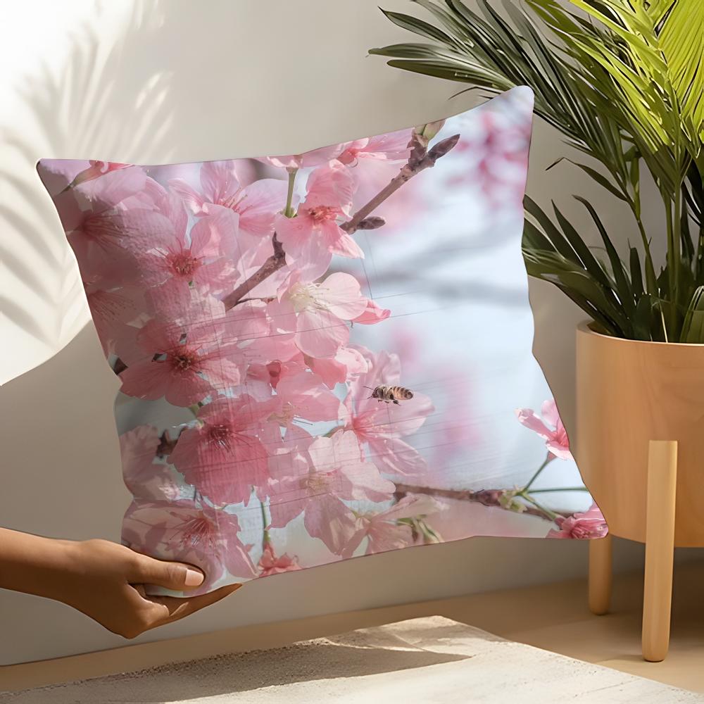 Beautiful Kaido Cherry Blossoms Pillow Case Linen Cushion Covers For Decorative Sofa Home Pillows Case Car Chair Pillows Cases