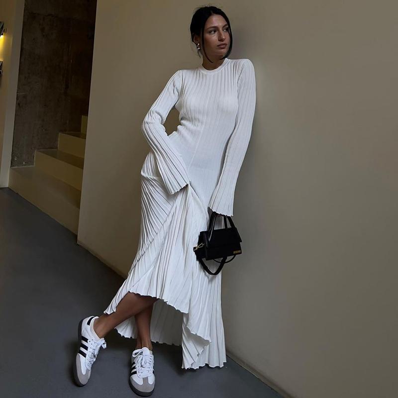 

Чорне в язане довге плаття Жіноче 2026 Весна Висока талія Модне Довгий рукав Вільне Максі-плаття Бандаж В язаний одяг Сукня-светр L білий