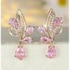 European and American-style, Lightweight Luxury Rose Gold, Openwork Leaf Design, Garnet Red Cubic Zirconia Earrings Water Drop Ruby Pendant Earrings