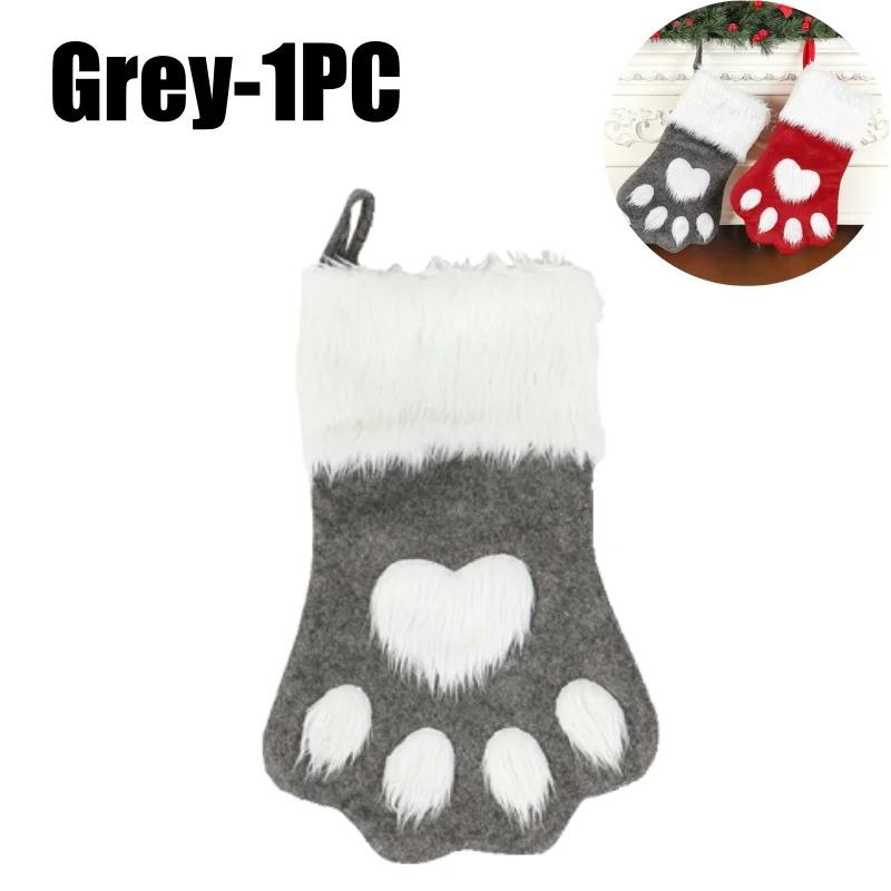 

Holiday Christmas Stockings with Dogs Paw Design Winter Fuzzy Red Velvet Gift Bag for Home Hanging Ornaments 44x22cm