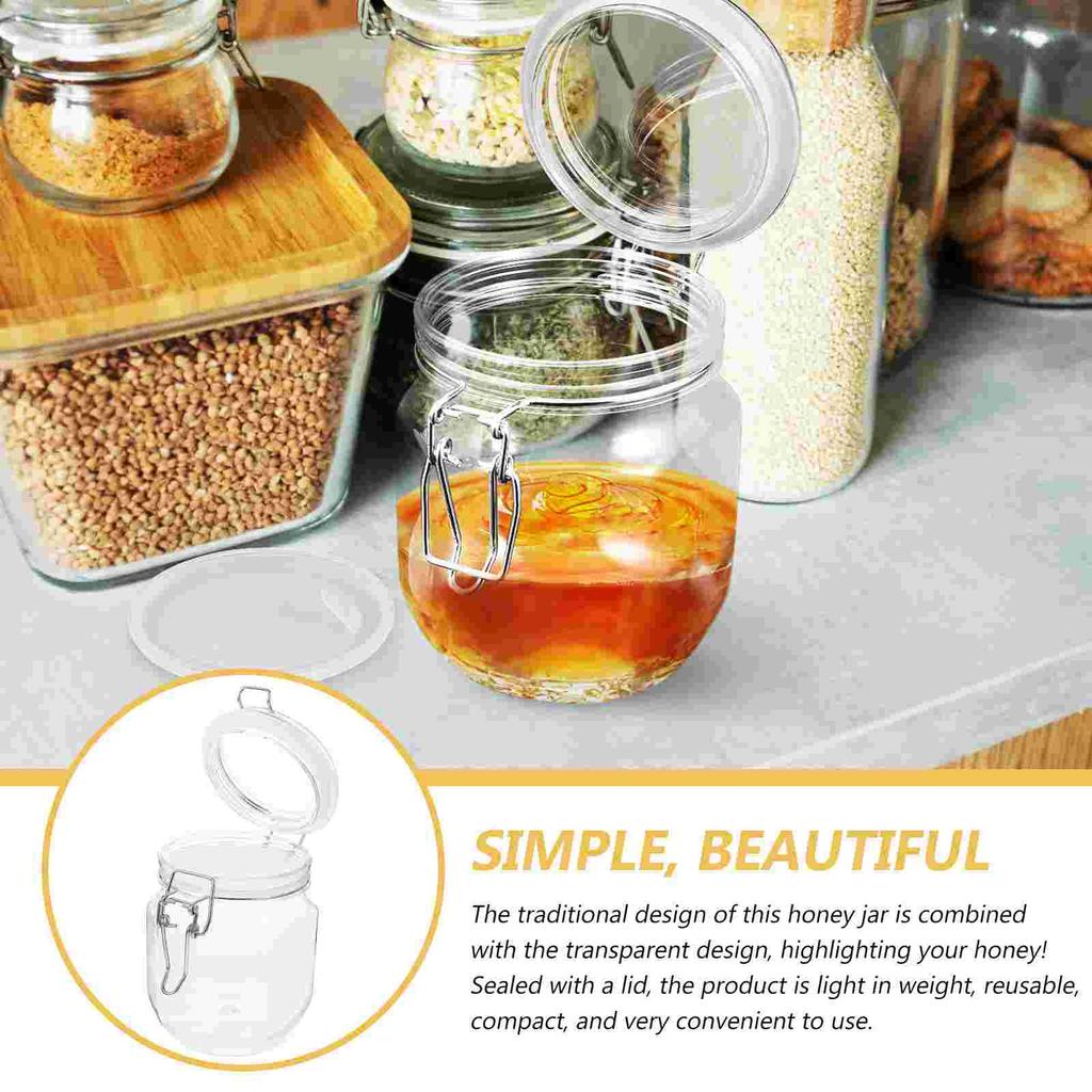 2Pcs Clear Airtight Honey Bottles Plastic Jam Jars Caviar Storage Jar Transparent Reusable Sealed Container Lightweight