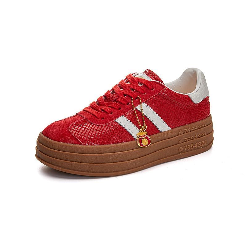Leather women's spring and summer new platform mesh sports board shoes versatile retro red women