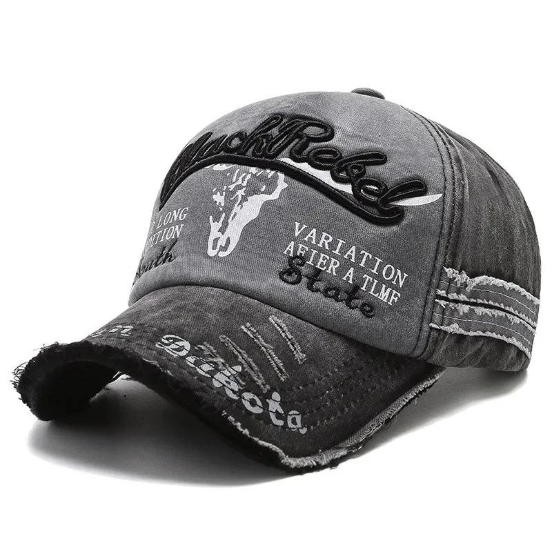 Sports Outdoor Women And Men Pattern Head Cow Cap Baseball Stitching Stitched Embroidered Alphabet Vintage Cotton Washed Neutral Gender For Hats
