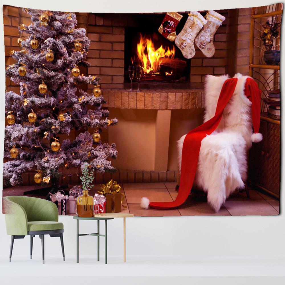 Christmas Tree Fireplace Tapestry Wall Hanging Witchcraft Psychedelic Gift Socks New Year Room Hippie Home Decor