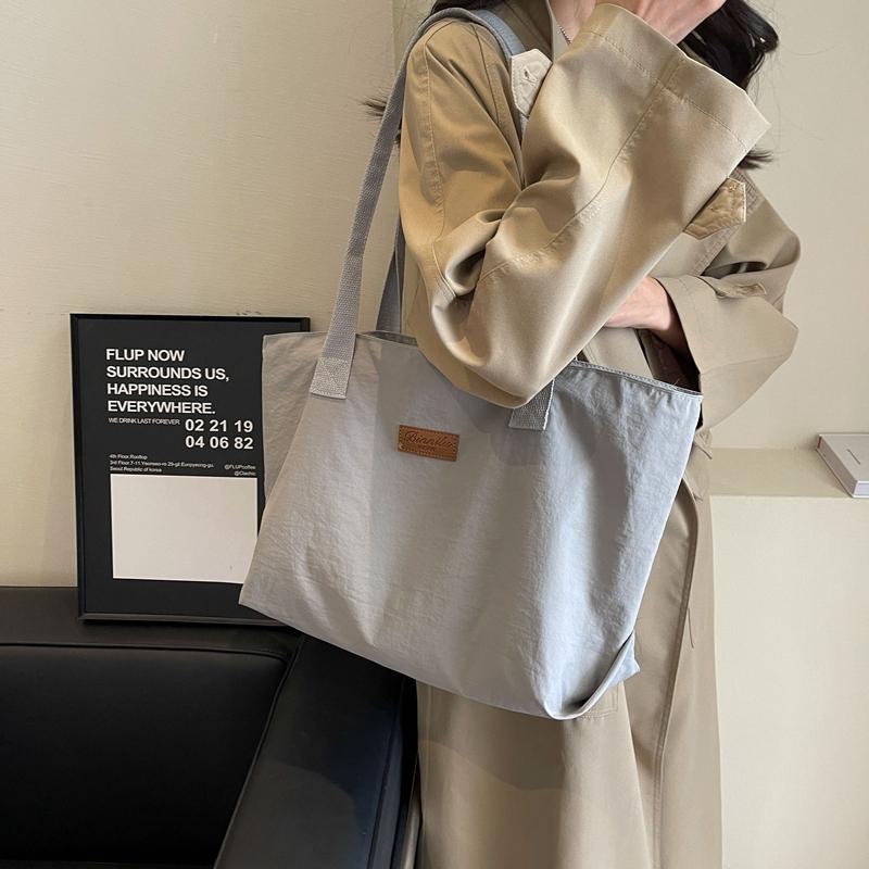 Solid Color Tote Bag Women's Large Capacity Shoulder Bag Student Classes Book Bag