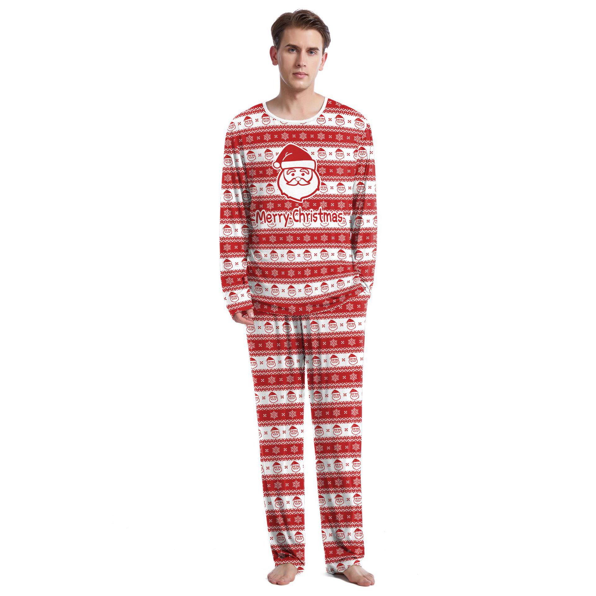 

Европейская и американская рождественская парная пижама - С длинным рукавом, круглым вырезом и спортивными штанами, домашняя одежда с цифровым принтом Small