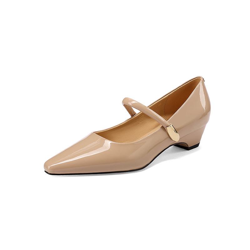 

Sheepskin version~ 4cm inner height increase pointed one-word buckle Mary Jane shoes women s new versatile shallow mouth single shoes 40