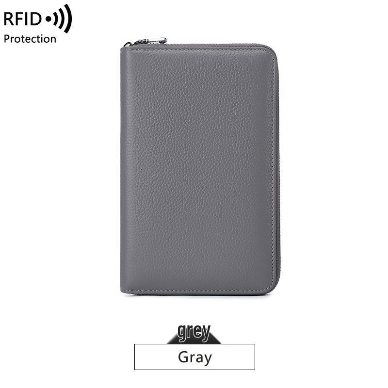 RFID Anti-Magnetic Women's Genuine Leather Long Wallet with Zipper and Large Capacity