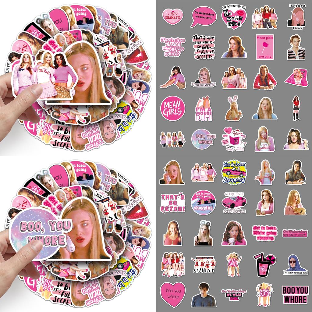 Cute 50pcs Mean Girls Decorative Waterproof Stickers For Skateboards Phone Cases