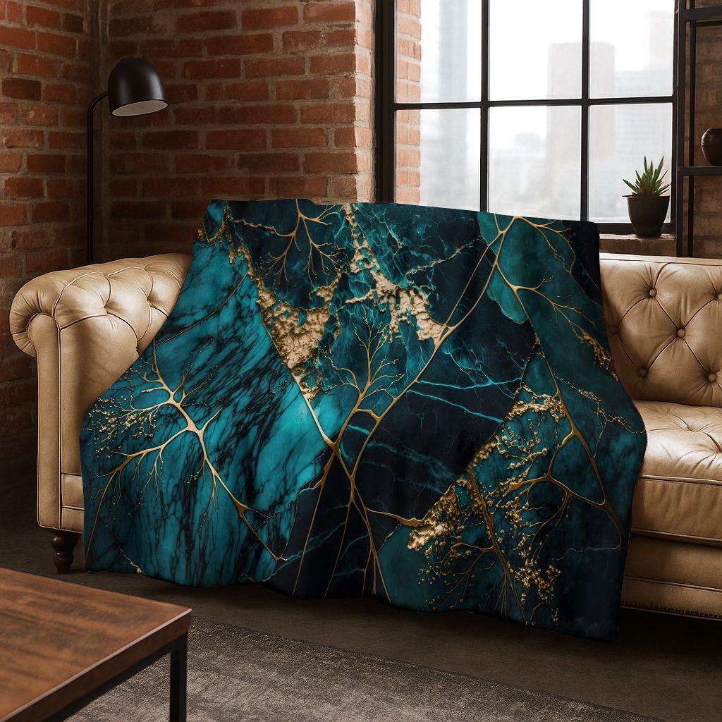 Luxurious Black Green Gold Marble Colorful Stone Texture Art Flannel Blanket,Cozy Soft Throw Blanket for Home Bedroom Bed Sofa
