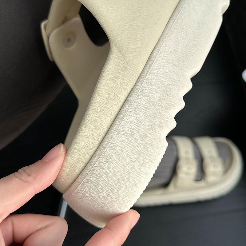 Thick Soled Height Increasing Slippers for Women In Summer, Two Tone Slippers for Outdoor Wear, Trendy Beach Anti Slip, Double Button, Straight Drag