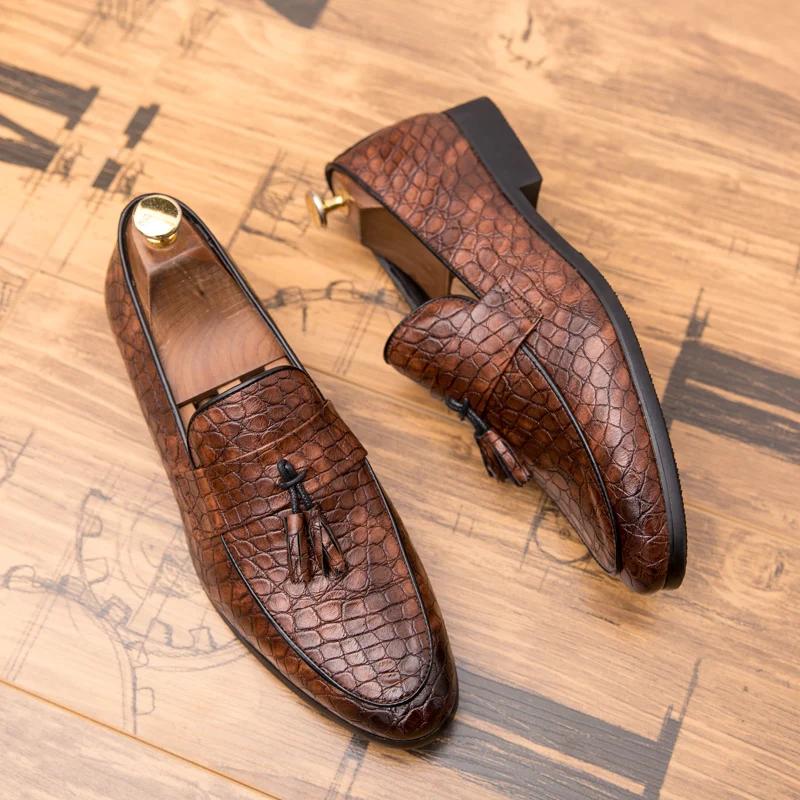 Fashion Spring Men's Tassel Leather Shoes Men's Loafers Red Men's Business Dress Shoes Outdoor Flatsole Casual Shoes Large Size : 38-47