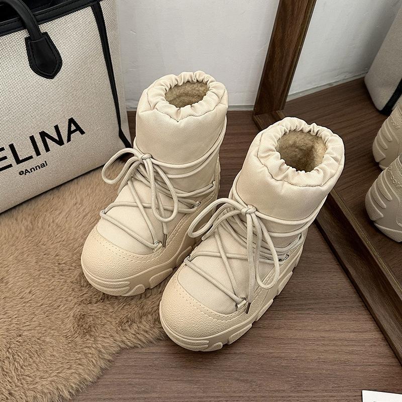 

Женские зимние легкие теплые зимние холодные утепленные сноубутсы на толстой подошве, нескользящие, износостойкие, повседневные кроссовки, короткие хлопковые ботинки, обувь-хлебцы 40 бежевый