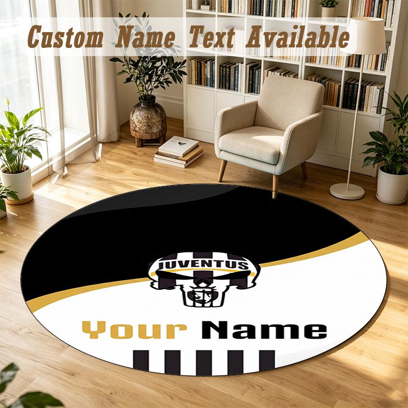Round Rug Custom NameJuventus FC Pattern Non Slip Carpet Home Floor Decor