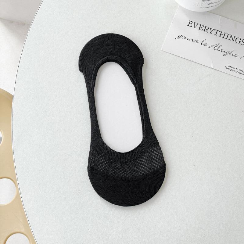 

Женские летние тонкие однотонные сетчатые силиконовые нескользящие носки-подследники с невидимым бесшовным задником 1 pair чёрный