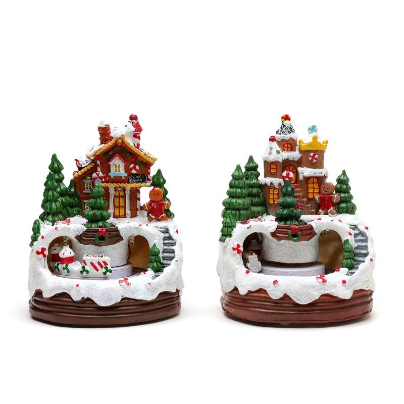 Christmas House Village Electric Music Box Glowing Christmas Snow Village Santa Claus House Miniature Ornaments Xmas Decor