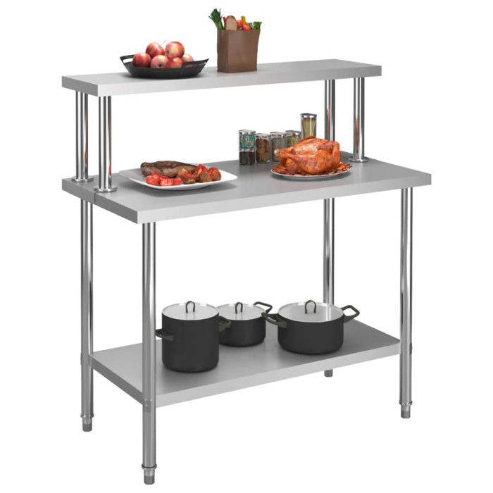 VidaXL Table de travail de cuisine avec étagère 120x60x120 cm Inox