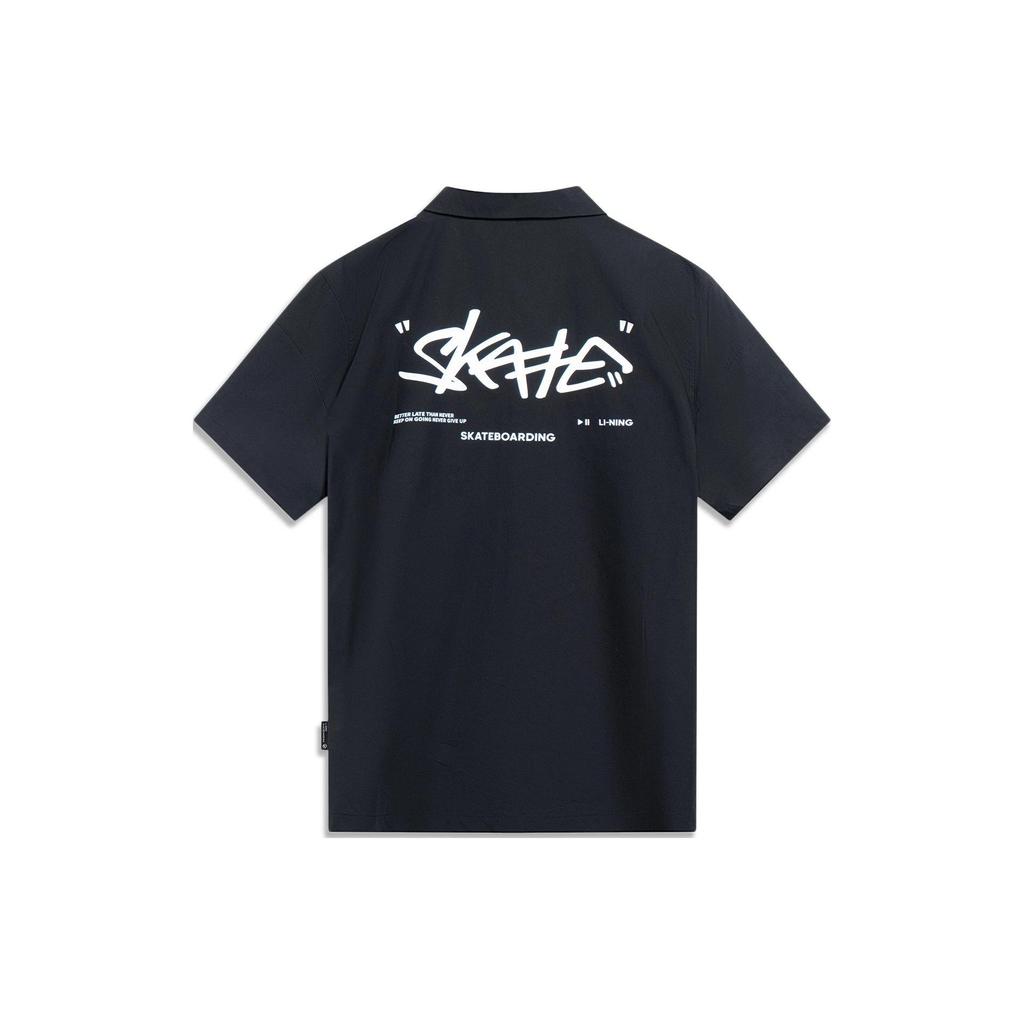 Li-Ning X Disney Oswald Series Cartoon Print Loose Casual Short Sleeve Shirt Men Tops Black ASHT207-1