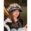 Vintage plaid cloud beret female college style big head circumference showing face small versatile star anise bud hat tide