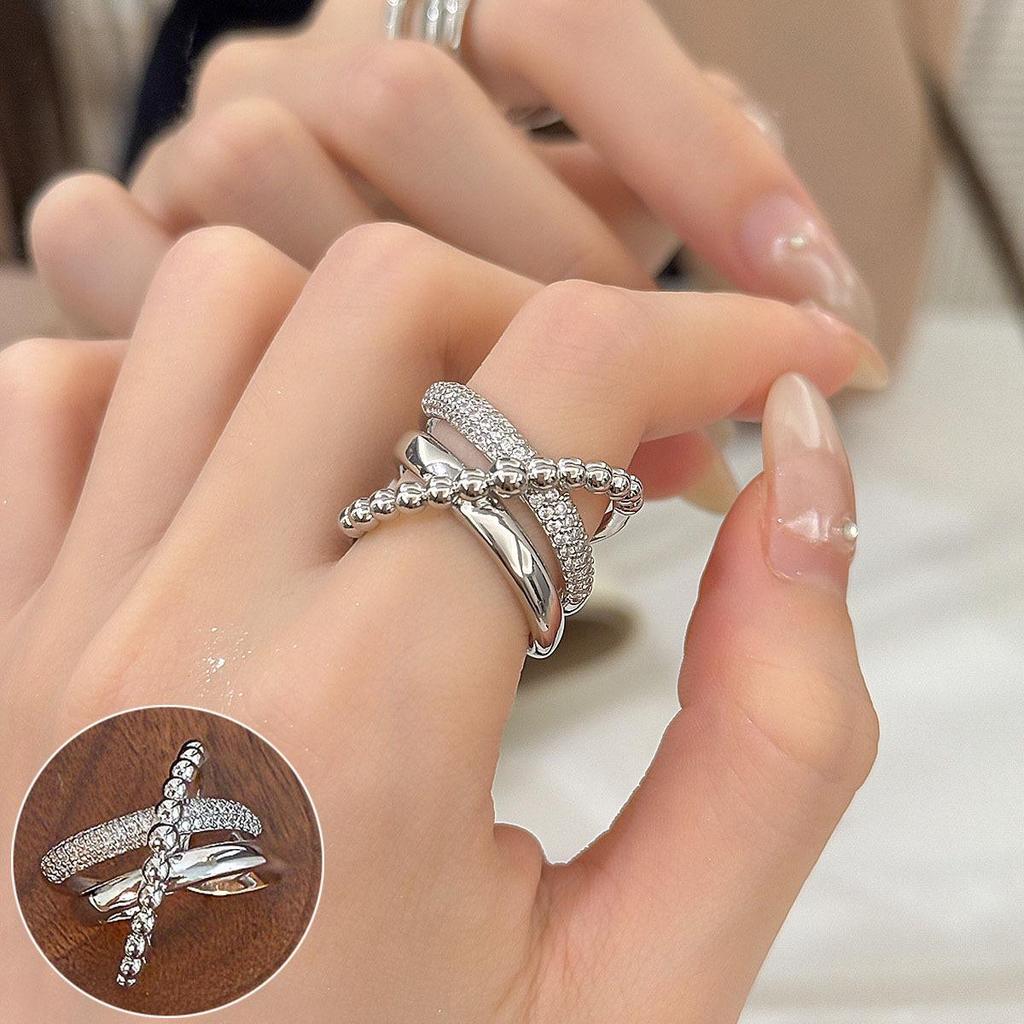S925 Silber Geometrischer Crossover-Ring - Damen Minimalistisches Offenes Design, Schlichter Mode Ins Stil Zeigefingerring