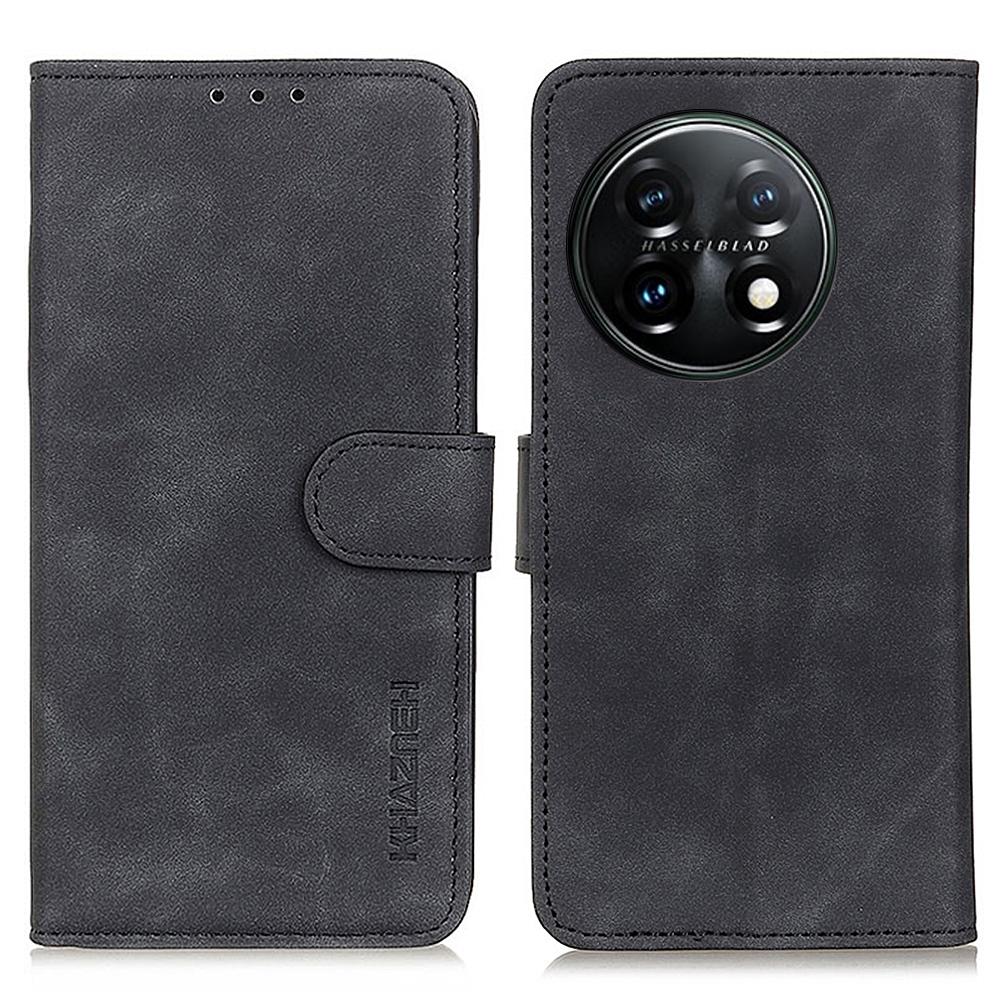 KHAZNEH For OnePlus 11 5G Leather Phone Case Retro Texture Anti-fall Phone Cover with Wallet Stand
