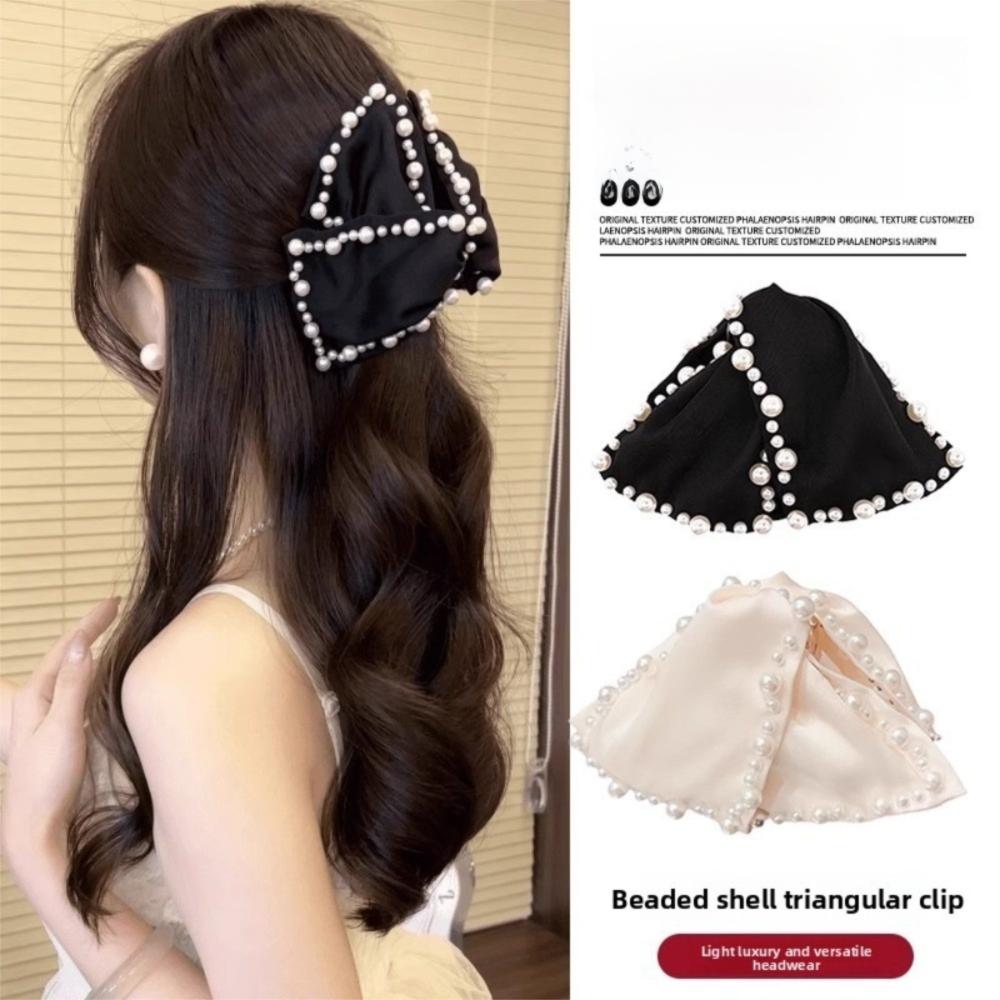 Clips de Păr Multifuncțional Elegant cu Perle Portabil cu Mărgele Satin Clips Tip Shark cu Prindere cu Perle