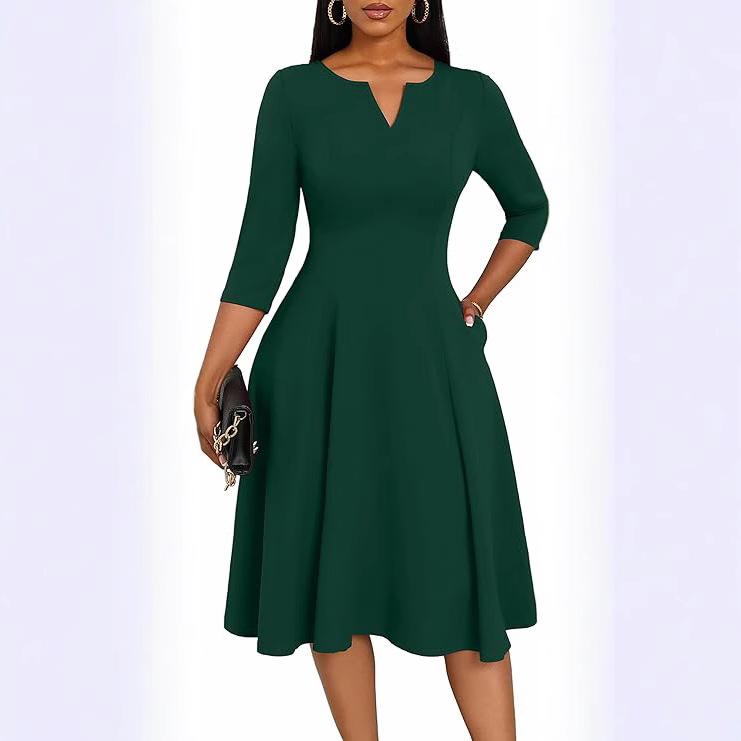 Medium and long dress, font slim fit, horn dress, seven-quarter sleeve wedding guest work dress