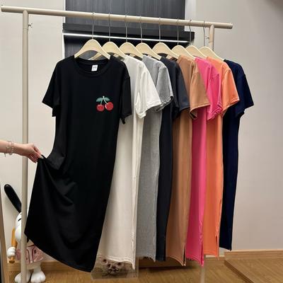 Weit geschnittenes Damen-T-Shirt-Kleid mit Rundhalsausschnitt und kurzen Ärmeln in großer Größe, langes lässiges Kleid, knielanges Nachthemd