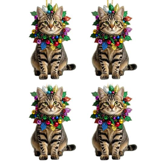 Cute Cat Car Mirror Hanging Charm 2D Flat Acrylic Kitten Christma Tree Ornament Car Interior Pendant for Xmas Home Window Backpack Decor