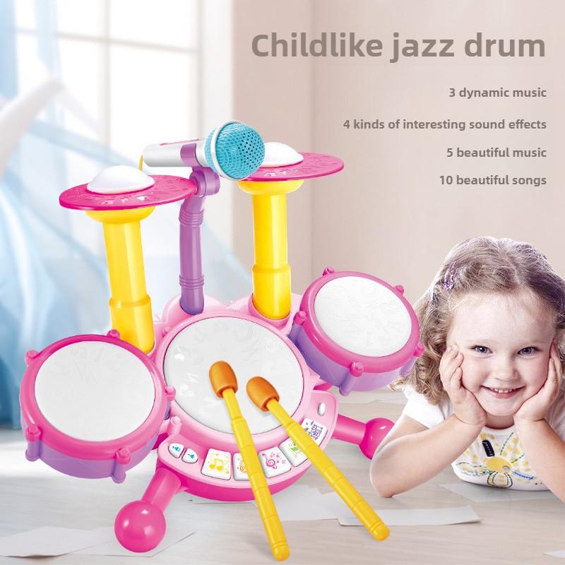 Children Jazz Drum Set Instrument Toys Baby Baby Montessori Early Educational Percussion Toy With Lights Microphone Kids Gifts